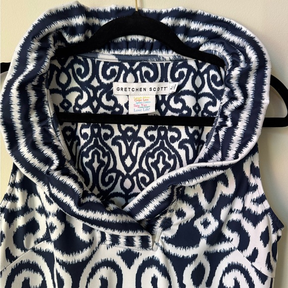 Gretchen Scott Blue White Geometric Tunic Dress L – Travel Chic - Picture 2 of 3